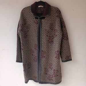 A.ida Made in Italy Wool Blend Chevron Knit Coat Cardigan‎ Jacket Size Large